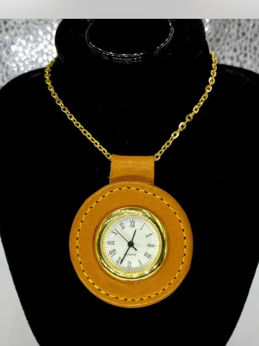 Ladies * Tan Leather Pendant Watch Necklace  ***